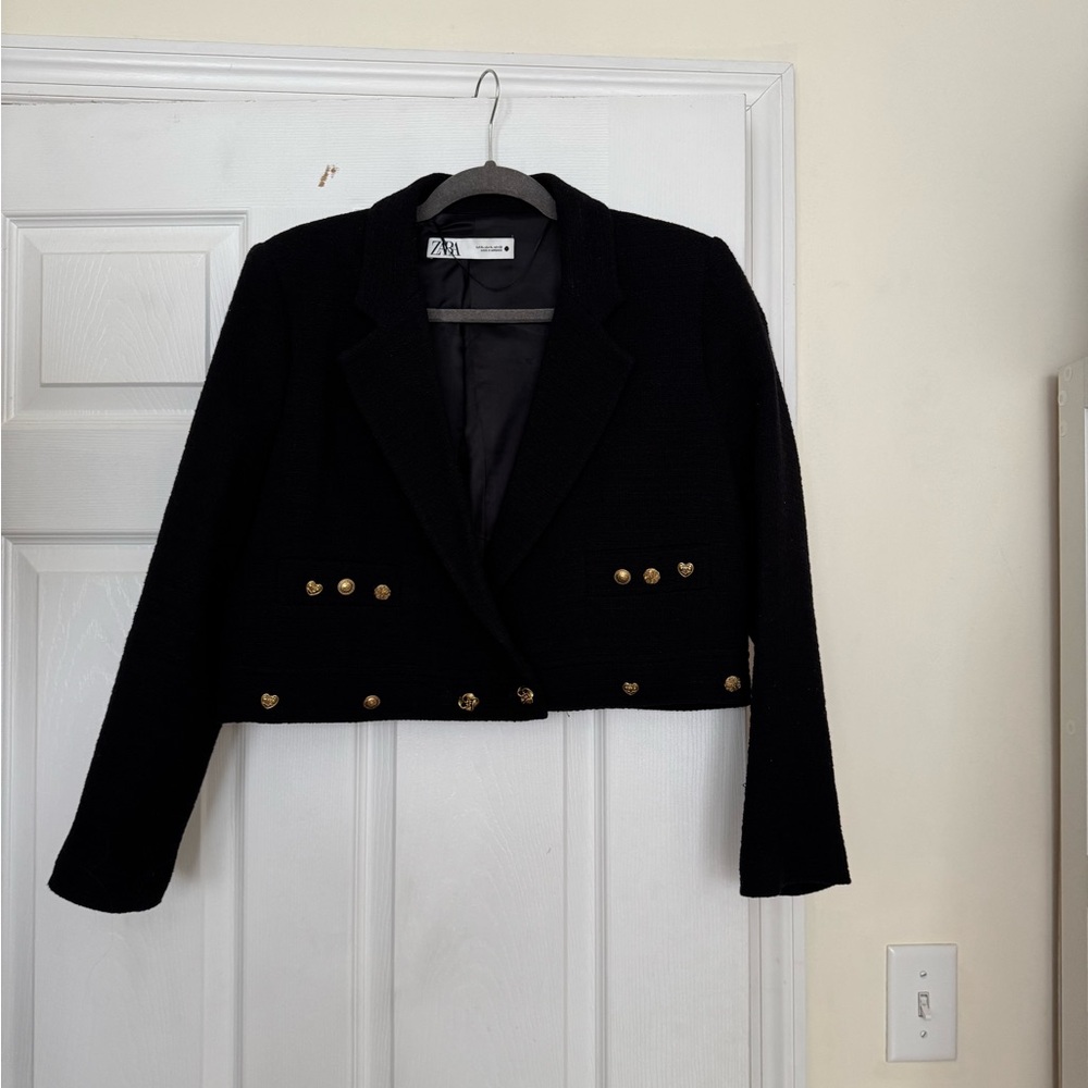 Black Cropped Jacket with Gold Accents
